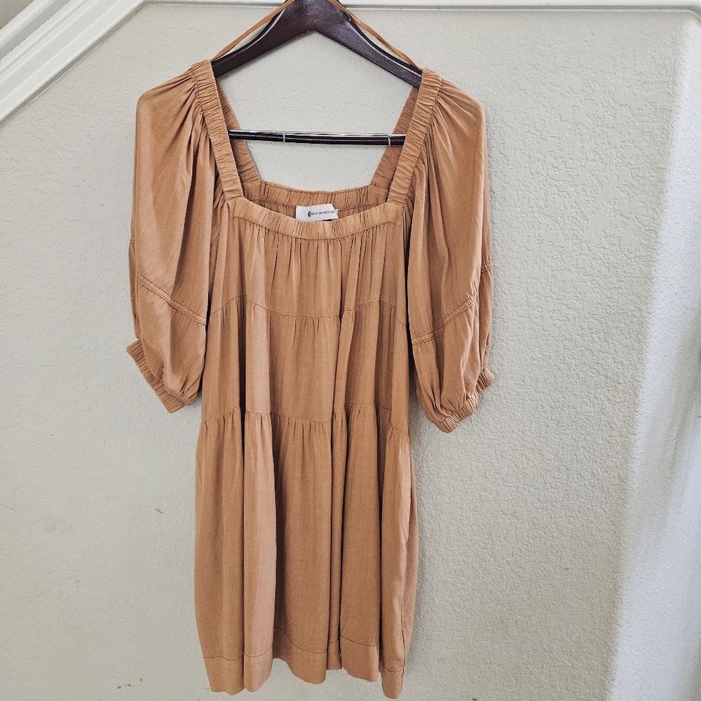 THE IMPECCABLE PIG Peach Lt Orange  Tiered 3/4 Bubble Sleeve MiniDress Women's S